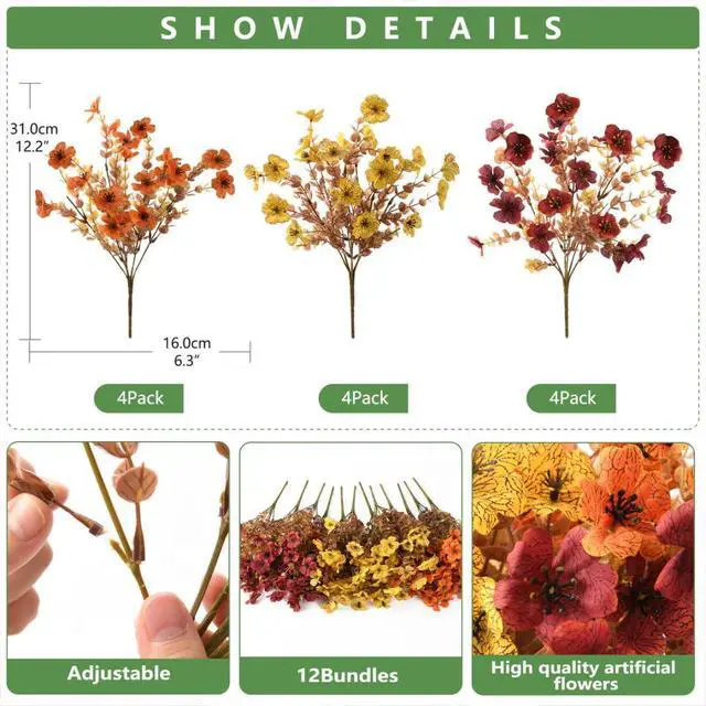 Alt view image 2 of 7 - Artificial Fake Fall Plants Flowers for Outdoor Outside Decoration | 12 Bundles Faux Silk Colorful Daisy UV Resistant Look Real No Fade for Front Door Porch Patio Yard Balcony Autumn Decor