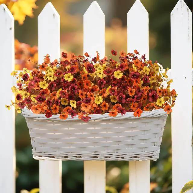 Alt view image 5 of 7 - Artificial Fake Fall Plants Flowers for Outdoor Outside Decoration | 12 Bundles Faux Silk Colorful Daisy UV Resistant Look Real No Fade for Front Door Porch Patio Yard Balcony Autumn Decor