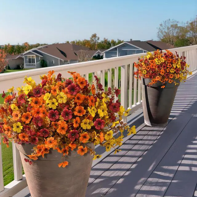 Alt view image 7 of 7 - Artificial Fake Fall Plants Flowers for Outdoor Outside Decoration | 12 Bundles Faux Silk Colorful Daisy UV Resistant Look Real No Fade for Front Door Porch Patio Yard Balcony Autumn Decor