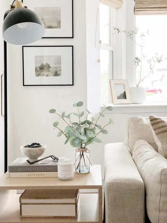 Alt view image 2 of 7 - Artificial Eucalyptus Stems in Glass Vase with Faux Water, 13.5" Fake Plants for Home Decor, Coffee Table Centerpieces, Office, Bathroom & Farmhouse Weddings - Faux Greenery Plants Decorations