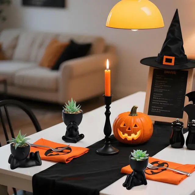 Alt view image 6 of 6 - 3 Pack Fake Plants in Black Pots for Bathroom Living Room Decor | Unique black human-shaped potcute fake succulents plantsperfect for black desk shelf bedroom halloween decorfresh all year
