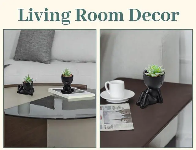 Alt view image 5 of 6 - 3 Pack Fake Plants in Black Pots for Bathroom Living Room Decor | Unique black human-shaped potcute fake succulents plantsperfect for black desk shelf bedroom halloween decorfresh all year