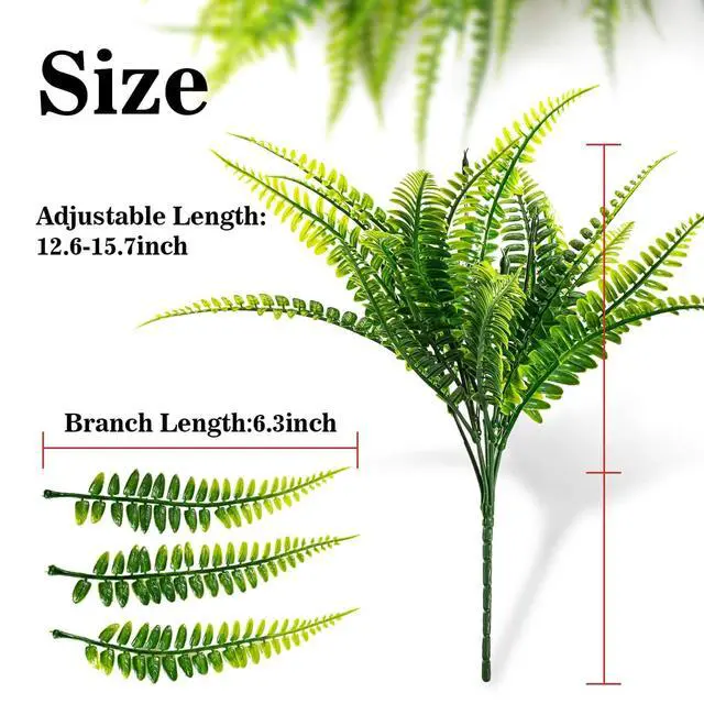 Alt view image 2 of 7 - 10PCS Fake Fern for Outdoor - Artificial Boston Fern Stems Decor | Realistic Fake Greenery for Large Planters, Vase, Porch, Patio, Garden Decor, Faux Plants for Indoor, Outdoor Home Decoration