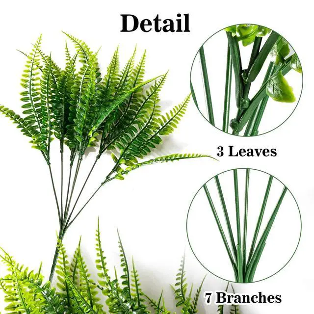Alt view image 3 of 7 - 10PCS Fake Fern for Outdoor - Artificial Boston Fern Stems Decor | Realistic Fake Greenery for Large Planters, Vase, Porch, Patio, Garden Decor, Faux Plants for Indoor, Outdoor Home Decoration