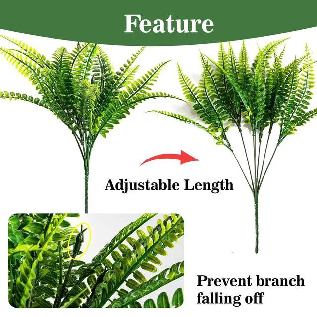 Alt view image 4 of 7 - 10PCS Fake Fern for Outdoor - Artificial Boston Fern Stems Decor | Realistic Fake Greenery for Large Planters, Vase, Porch, Patio, Garden Decor, Faux Plants for Indoor, Outdoor Home Decoration