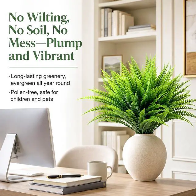 Alt view image 6 of 7 - 10PCS Fake Fern for Outdoor - Artificial Boston Fern Stems Decor | Realistic Fake Greenery for Large Planters, Vase, Porch, Patio, Garden Decor, Faux Plants for Indoor, Outdoor Home Decoration