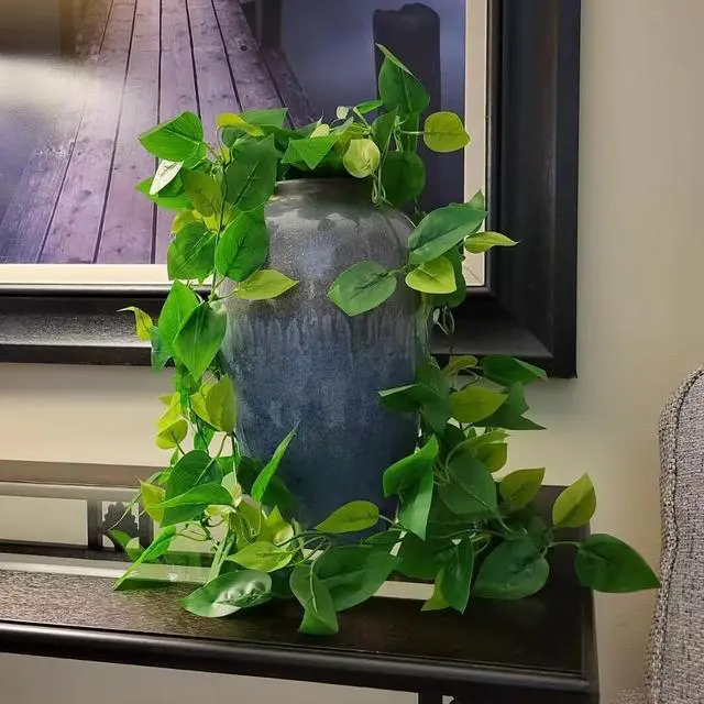 Alt view image 3 of 7 - Fake Hanging Plants, 2pcs Artificial Pothos Vines Faux Plants Greenery for Wall Home Living Room Office Indoor Outdoor Decor (No Baskets)
