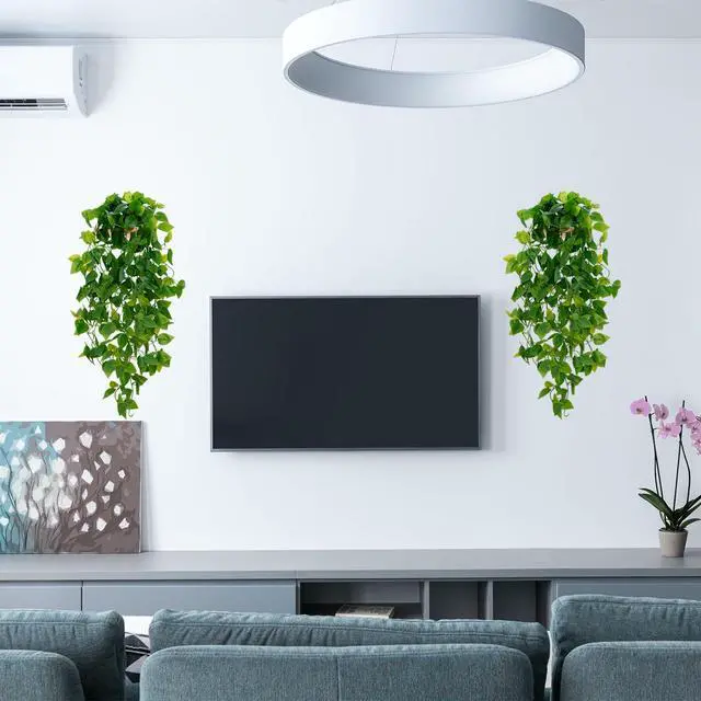 Alt view image 4 of 7 - Fake Hanging Plants, 2pcs Artificial Pothos Vines Faux Plants Greenery for Wall Home Living Room Office Indoor Outdoor Decor (No Baskets)