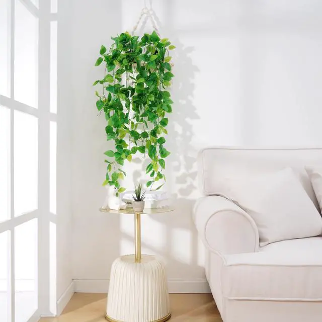 Alt view image 7 of 7 - Fake Hanging Plants, 2pcs Artificial Pothos Vines Faux Plants Greenery for Wall Home Living Room Office Indoor Outdoor Decor (No Baskets)