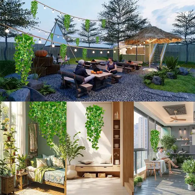 Alt view image 6 of 7 - Fake Hanging Plants Vines(2pcs)for Room Decor, Artificial Ivy Greenery Garlands for Home Bedroom Living Aesthetic Kitchen Office Wall Patio Bookshelf,Indoor,Outdoor Farmhouse Decorations(No flowerpot)
