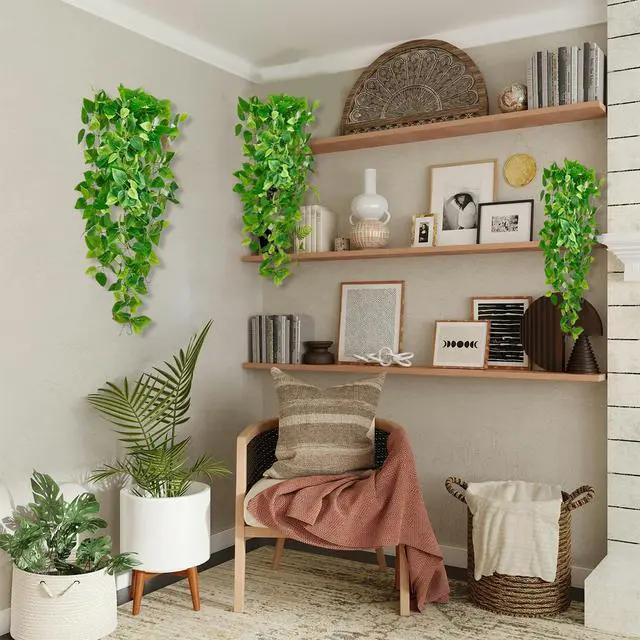 Alt view image 7 of 7 - Fake Hanging Plants Vines(2pcs)for Room Decor, Artificial Ivy Greenery Garlands for Home Bedroom Living Aesthetic Kitchen Office Wall Patio Bookshelf,Indoor,Outdoor Farmhouse Decorations(No flowerpot)