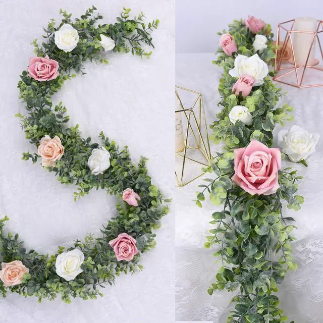 Alt view image 4 of 7 - Faux Eucalyptus Garland Plant, 2 Pack Artificial Vines Hanging Eucalyptus Leaves Greenery Garland for Wedding Backdrop Arch Wall Decor, 6 Feet/pcs UV Protected Indoor Outdoor