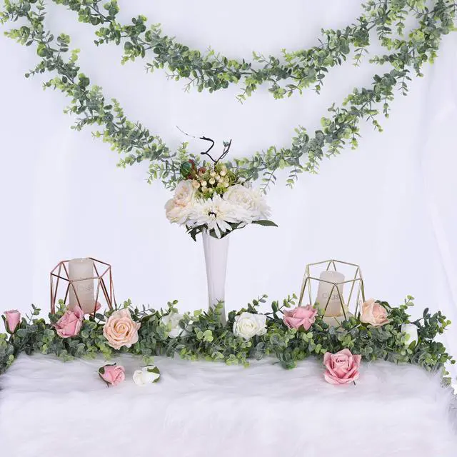 Alt view image 5 of 7 - Faux Eucalyptus Garland Plant, 2 Pack Artificial Vines Hanging Eucalyptus Leaves Greenery Garland for Wedding Backdrop Arch Wall Decor, 6 Feet/pcs UV Protected Indoor Outdoor
