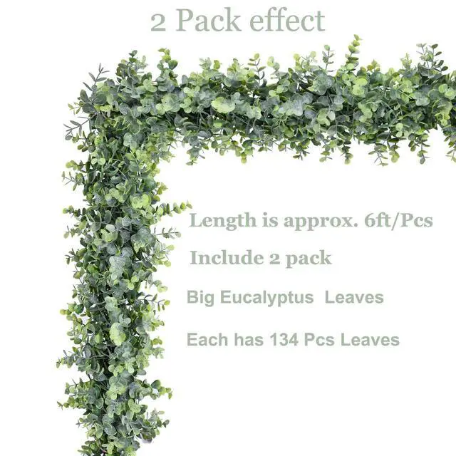 Alt view image 7 of 7 - Faux Eucalyptus Garland Plant, 2 Pack Artificial Vines Hanging Eucalyptus Leaves Greenery Garland for Wedding Backdrop Arch Wall Decor, 6 Feet/pcs UV Protected Indoor Outdoor
