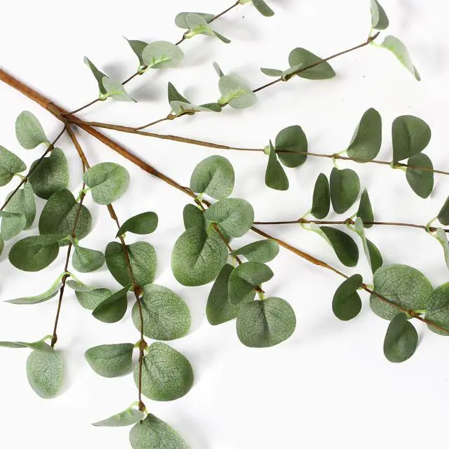 Alt view image 3 of 6 - 6 Pcs 27" Eucalyptus Stems Greenery Stems Eucalyptus Leaf Spray in Green Silk Plastic Plants Floral Artificial Plants for Home Party Wedding Decoration
