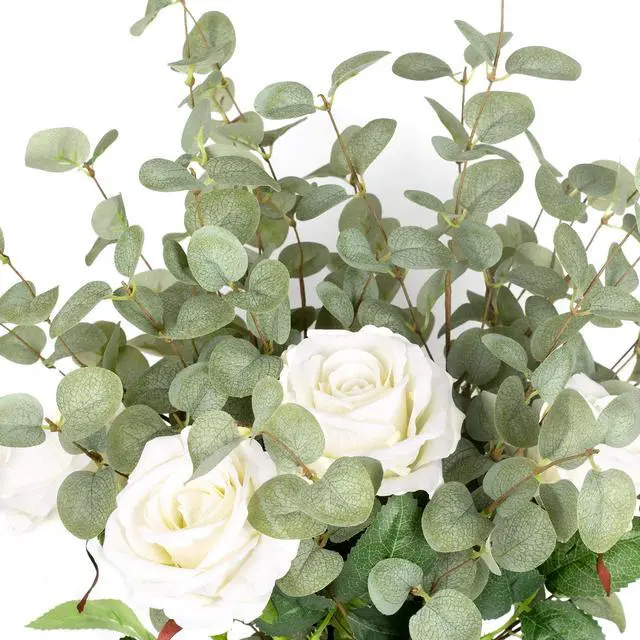 Alt view image 6 of 6 - 6 Pcs 27" Eucalyptus Stems Greenery Stems Eucalyptus Leaf Spray in Green Silk Plastic Plants Floral Artificial Plants for Home Party Wedding Decoration