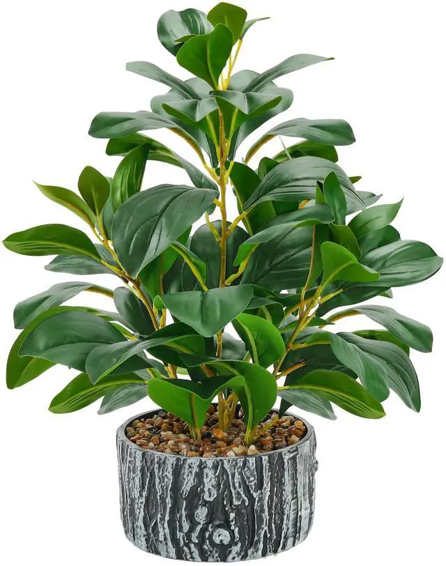 Main image of 15.7" Artificial Plants Indoor for Office Desk Bathroom Decor | Fake plants round, broad & layered leaves with a textured planter create a fuller, softer look for shelves, desks & entryways