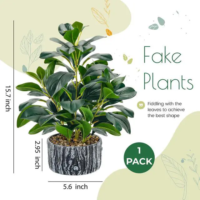 Alt view image 3 of 6 - 15.7" Artificial Plants Indoor for Office Desk Bathroom Decor | Fake plants round, broad & layered leaves with a textured planter create a fuller, softer look for shelves, desks & entryways