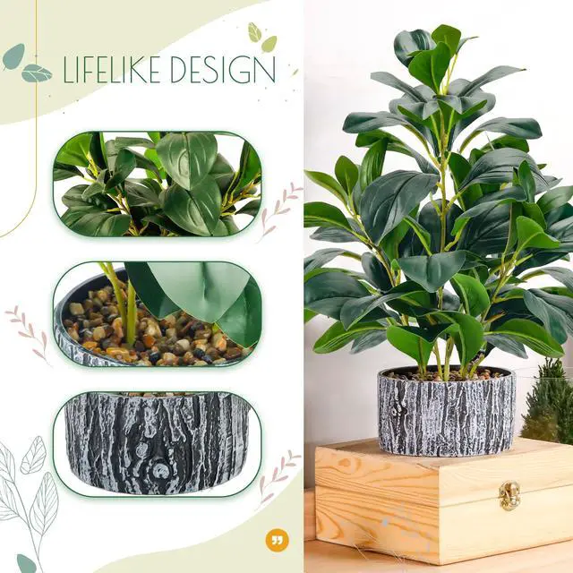 Alt view image 4 of 6 - 15.7" Artificial Plants Indoor for Office Desk Bathroom Decor | Fake plants round, broad & layered leaves with a textured planter create a fuller, softer look for shelves, desks & entryways