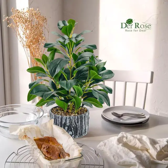 Alt view image 2 of 6 - 15.7" Artificial Plants Indoor for Office Desk Bathroom Decor | Fake plants round, broad & layered leaves with a textured planter create a fuller, softer look for shelves, desks & entryways