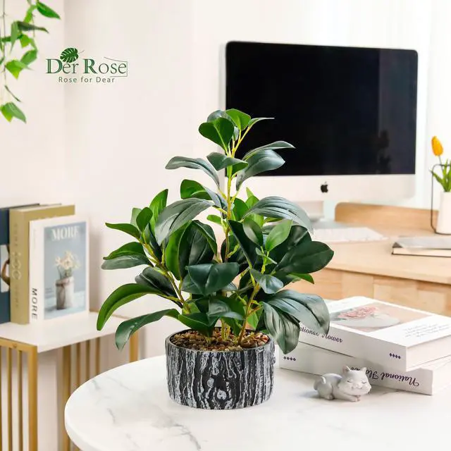 Alt view image 6 of 6 - 15.7" Artificial Plants Indoor for Office Desk Bathroom Decor | Fake plants round, broad & layered leaves with a textured planter create a fuller, softer look for shelves, desks & entryways