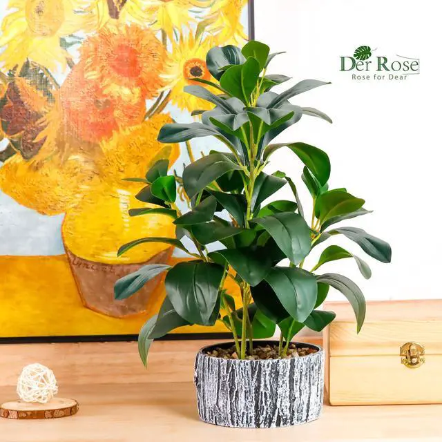 Alt view image 5 of 6 - 15.7" Artificial Plants Indoor for Office Desk Bathroom Decor | Fake plants round, broad & layered leaves with a textured planter create a fuller, softer look for shelves, desks & entryways