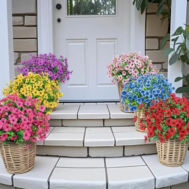 Alt view image 3 of 6 - 24 Pcs Artificial Flowers for Outdoors Decorations, Multicolor | Colorful lifelike flowers, UV resistant, faux plastic plants, for garden porch window table vase home indoor outdoor decor