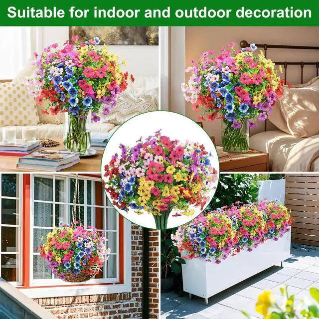 Alt view image 4 of 6 - 24 Pcs Artificial Flowers for Outdoors Decorations, Multicolor | Colorful lifelike flowers, UV resistant, faux plastic plants, for garden porch window table vase home indoor outdoor decor