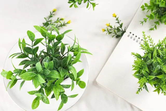 Alt view image 6 of 7 - 4 Pack Fake Plants, Greenery Potted Plants for Home Decor Indoor | Unique artificial plants, no-care potted greenery, for desk table windowsill bathroom office farmhouse and classroom decor