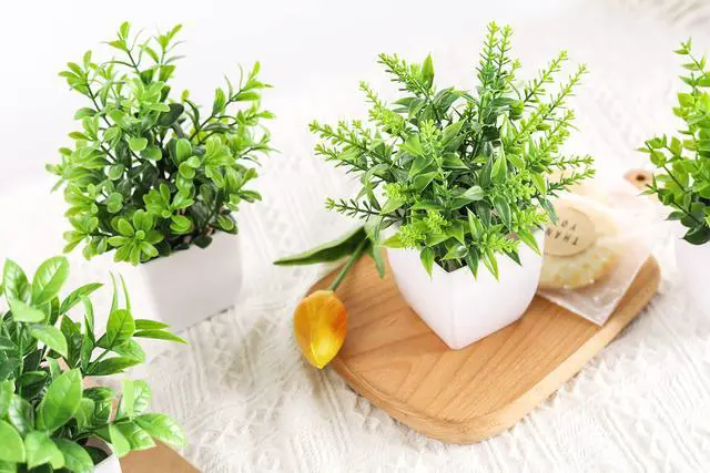 Alt view image 7 of 7 - 4 Pack Fake Plants, Greenery Potted Plants for Home Decor Indoor | Unique artificial plants, no-care potted greenery, for desk table windowsill bathroom office farmhouse and classroom decor