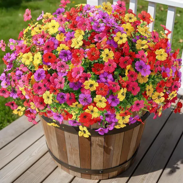 Alt view image 3 of 7 - 24 Bundles Artificial Daisy Flowers UV Resistant for Outdoor Decor | Silk & Plastic, Spring Faux Plants Greenery, Bendable Stems, for Porch Patio Hanging Window Planter Yard Outside, 4 Colors