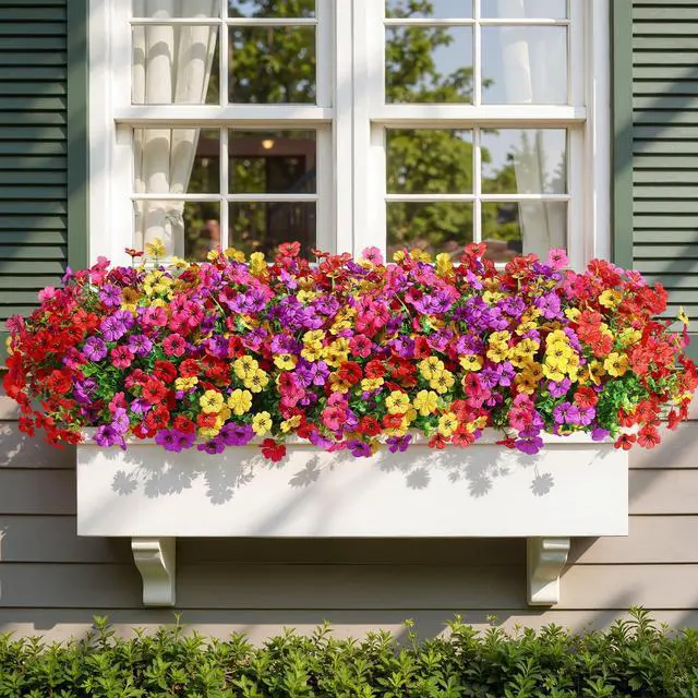 Alt view image 7 of 7 - 24 Bundles Artificial Daisy Flowers UV Resistant for Outdoor Decor | Silk & Plastic, Spring Faux Plants Greenery, Bendable Stems, for Porch Patio Hanging Window Planter Yard Outside, 4 Colors