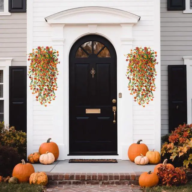 Alt view image 5 of 7 - Artificial Fall Fake Flowers for Outdoor Fall Decoration | 2 Pcs Faux Hanging Flowers,UV Resistant Look Real Faux Mums Silk Flower for Outside Home Porch Patio Yard Balcony Planter