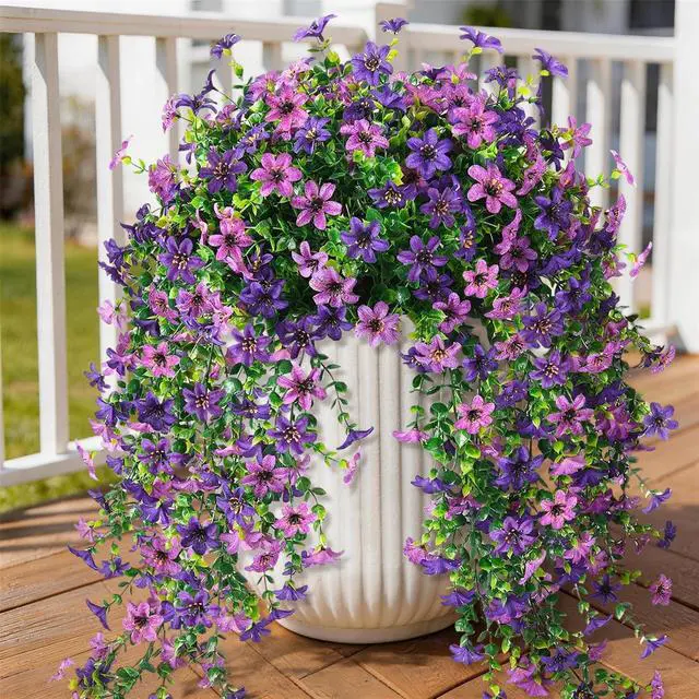 Main image of Artificial Fake Hanging Flowers Plants for Outdoor Summer Decoration | 2 PCS Faux Silk Daisy with Eucalyptus Leaves,UV Resistant Look Real for Outside Home Planter Porch Patio Balcony Yard Decor