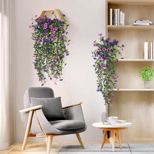 Alt view image 5 of 6 - Artificial Fake Hanging Flowers Plants for Outdoor Summer Decoration | 2 PCS Faux Silk Daisy with Eucalyptus Leaves,UV Resistant Look Real for Outside Home Planter Porch Patio Balcony Yard Decor