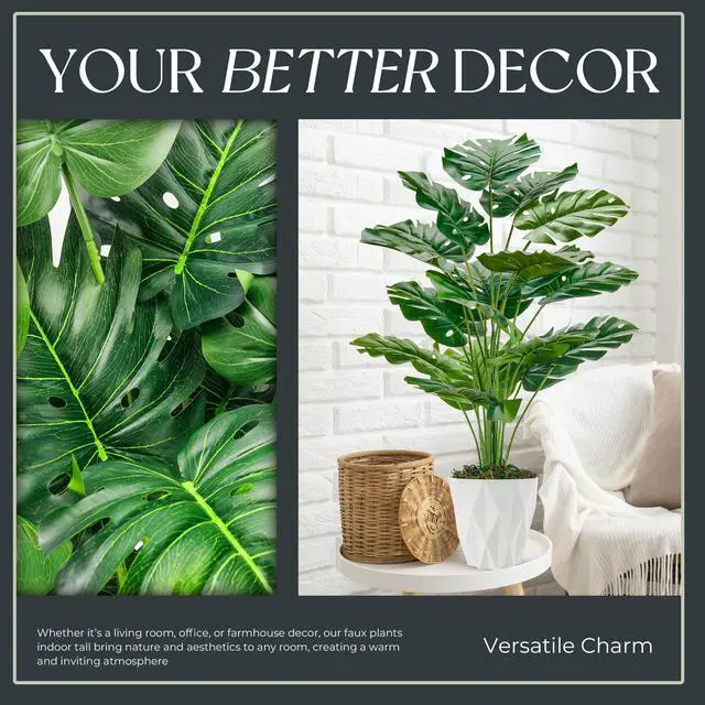 Alt view image 7 of 7 - 28" Tall Fake Plants, Monstera Plant in White Pot for Office Decor | Artificial plants indoor pair natural-looking tropical foliage with a geometric planter for bedroom, entryway and house decor