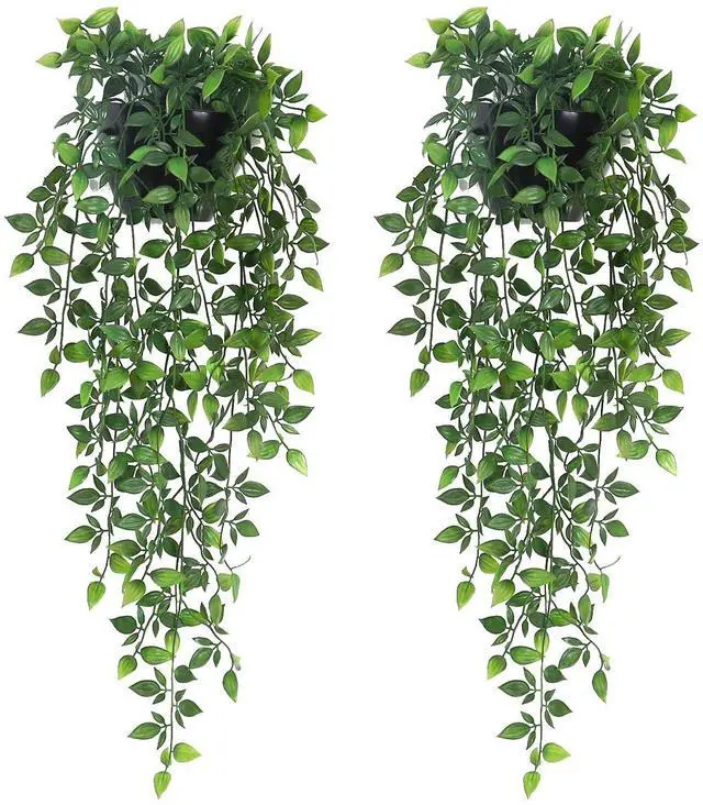 Main image of Artificial Hanging Plants,2 Pack Fake Wall Plants,Faux Mandala Vines Potted Plant,Plastic Greenery with Wall Planter for Indoor Outdoor Garden Patio Office Décor