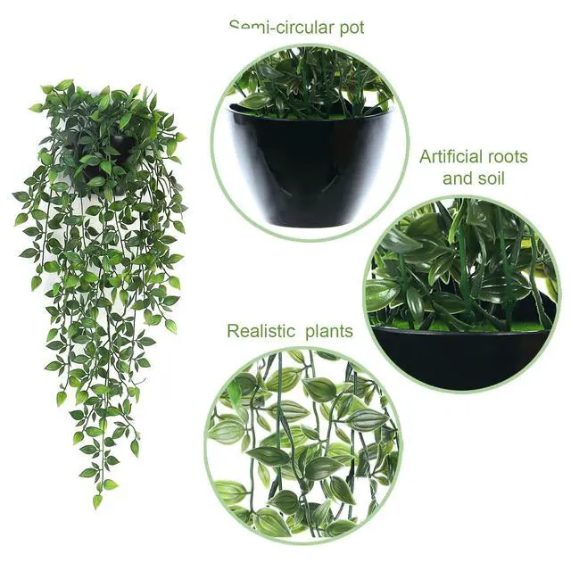 Alt view image 3 of 6 - Artificial Hanging Plants,2 Pack Fake Wall Plants,Faux Mandala Vines Potted Plant,Plastic Greenery with Wall Planter for Indoor Outdoor Garden Patio Office Décor