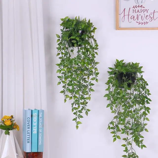 Alt view image 4 of 6 - Artificial Hanging Plants,2 Pack Fake Wall Plants,Faux Mandala Vines Potted Plant,Plastic Greenery with Wall Planter for Indoor Outdoor Garden Patio Office Décor