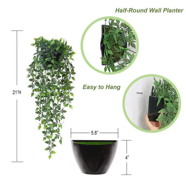 Alt view image 2 of 6 - Artificial Hanging Plants,2 Pack Fake Wall Plants,Faux Mandala Vines Potted Plant,Plastic Greenery with Wall Planter for Indoor Outdoor Garden Patio Office Décor