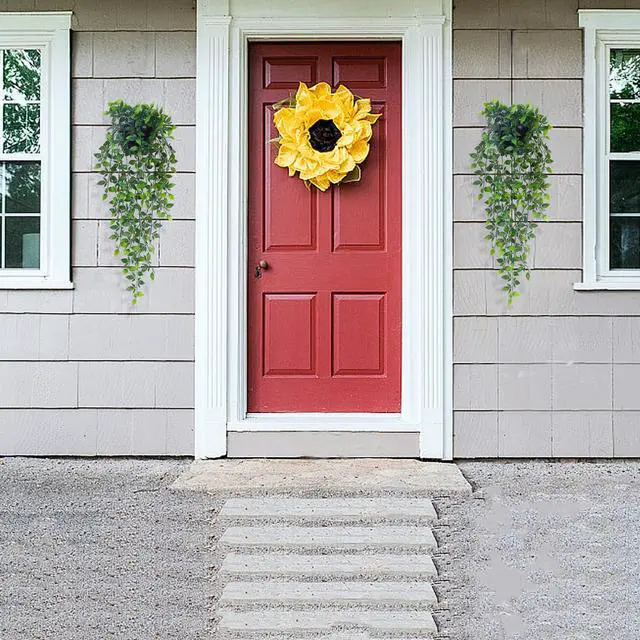 Alt view image 6 of 6 - Artificial Hanging Plants,2 Pack Fake Wall Plants,Faux Mandala Vines Potted Plant,Plastic Greenery with Wall Planter for Indoor Outdoor Garden Patio Office Décor