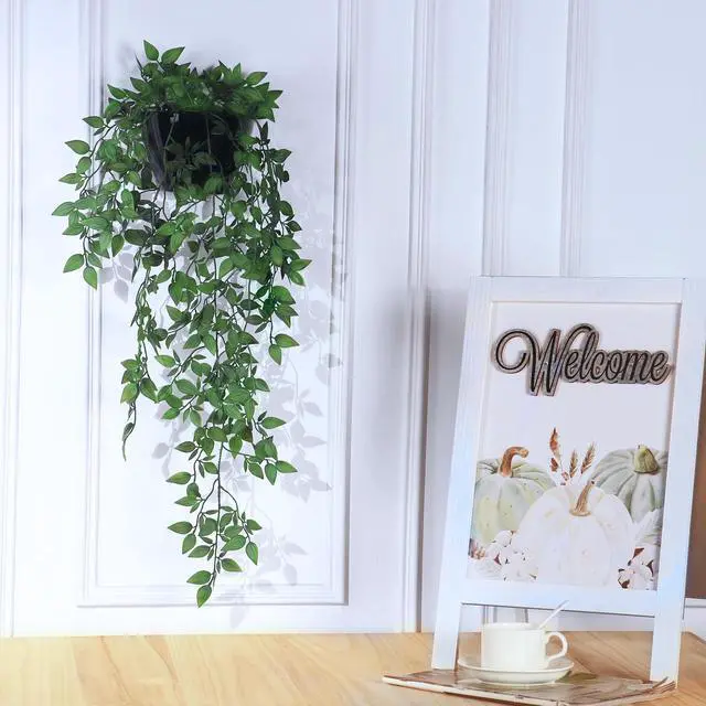 Alt view image 5 of 6 - Artificial Hanging Plants,2 Pack Fake Wall Plants,Faux Mandala Vines Potted Plant,Plastic Greenery with Wall Planter for Indoor Outdoor Garden Patio Office Décor