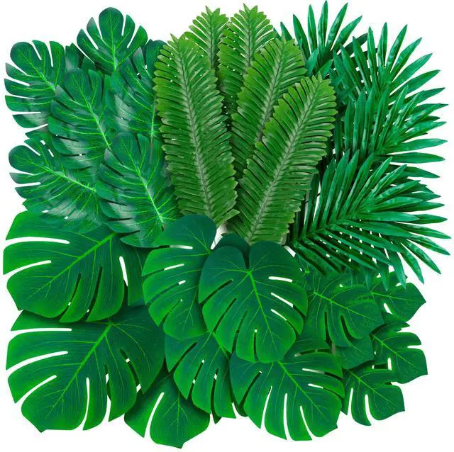 Main image of 108 Pack Palm Leaves Artificial Tropical Monstera - 6 Kinds Large Small Green Fake Palm Leaf with Stems for Safari Jungle Hawaiian Luau Party Table Decoration Wedding Birthday Theme Party Decorations