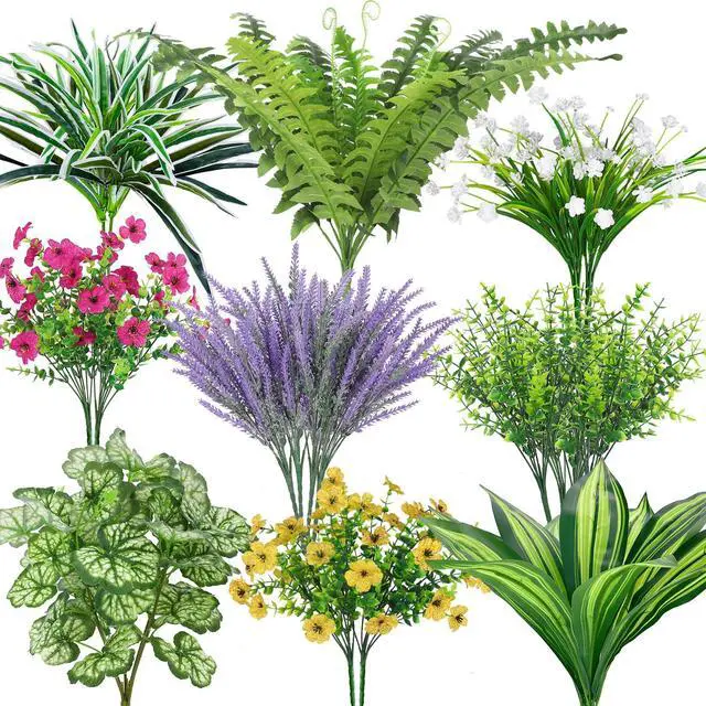 Main image of 20 Pcs Artificial Plants Outdoor, Fake Greenery Stems Plants | UV resistant fake plants flowers, plastic greenery stems bushes, indoor outdoor home patio garden table decoration