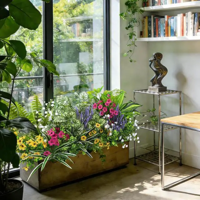 Alt view image 4 of 6 - 20 Pcs Artificial Plants Outdoor, Fake Greenery Stems Plants | UV resistant fake plants flowers, plastic greenery stems bushes, indoor outdoor home patio garden table decoration