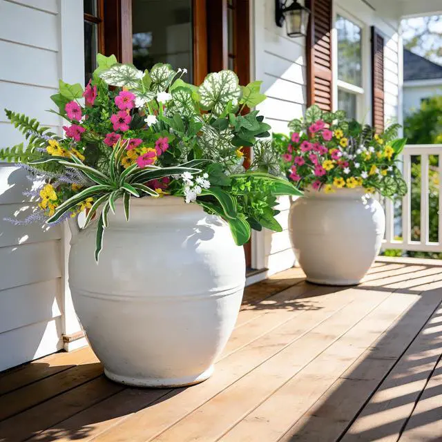 Alt view image 5 of 6 - 20 Pcs Artificial Plants Outdoor, Fake Greenery Stems Plants | UV resistant fake plants flowers, plastic greenery stems bushes, indoor outdoor home patio garden table decoration