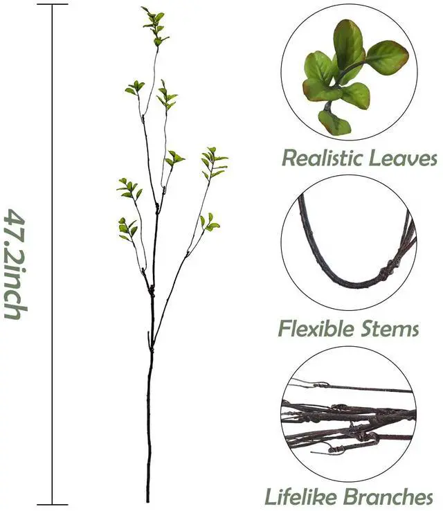 Alt view image 3 of 7 - 4 Pcs Artificial Ficus Branches Faux Eucalyptus Stems, 47.2 Inch Fake Greenery Stems Artificial Plants for Vase Filler Decoration, Fake Leaves Branches Centerpieces Decor