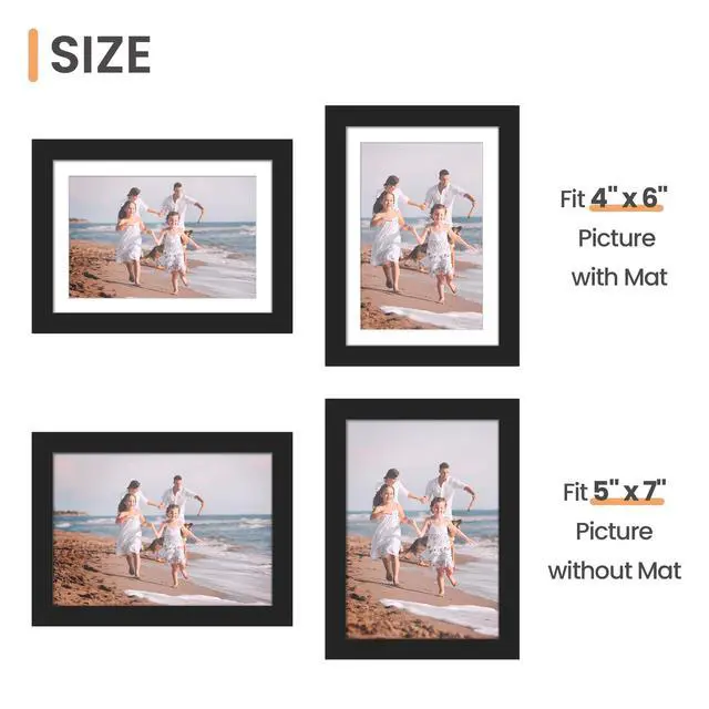 Alt view image 3 of 6 - 5x7 Picture Frame, Wall Decor Photo Frames, Black 1 Pack | 5 x 7 Small Frame, 4x6 Frame with Mat for Gallery Wall, Family, Baby, Dog, Dorm, Christmas, Mothers' Day
