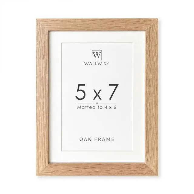Main image of 5x7 Picture Frame, Solid Oak Wood 5x7 Photo Frame with Mat to 4x6 | 7x5 Natural Oak Frame, Wall and Tabletop Display, Horizontal or Vertical Display, Natural finish, Set of 1