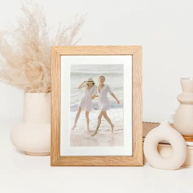 Alt view image 2 of 6 - 5x7 Picture Frame, Solid Oak Wood 5x7 Photo Frame with Mat to 4x6 | 7x5 Natural Oak Frame, Wall and Tabletop Display, Horizontal or Vertical Display, Natural finish, Set of 1